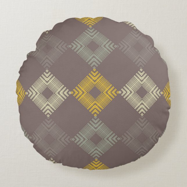 Polka dots seamless pattern. Mosaic of ethnic figu Round Cushion (Front)