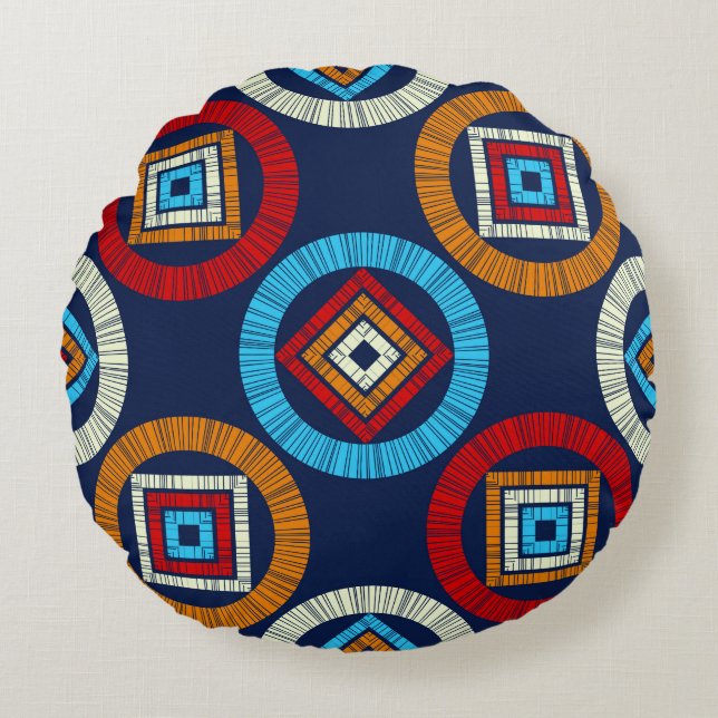 Polka dots seamless pattern. Mosaic of ethnic figu Round Cushion (Front)