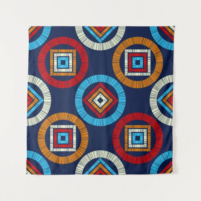 Polka dots seamless pattern. Mosaic of ethnic figu Tapestry (Front)