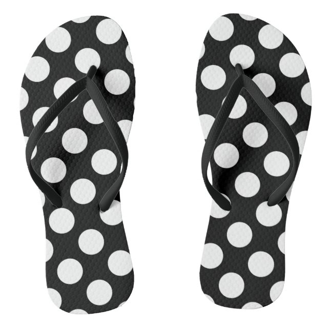 Polka Dots, Spots (Dotted Pattern) - Black White Thongs (Footbed)