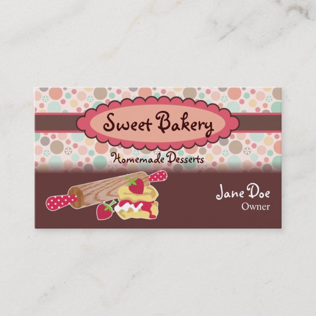 Polka Dots Strawberry Scone Business Cards (Front)