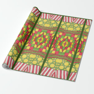 Polka Dots, Stripes, Checks, Red, Yellow Green Wrapping Paper