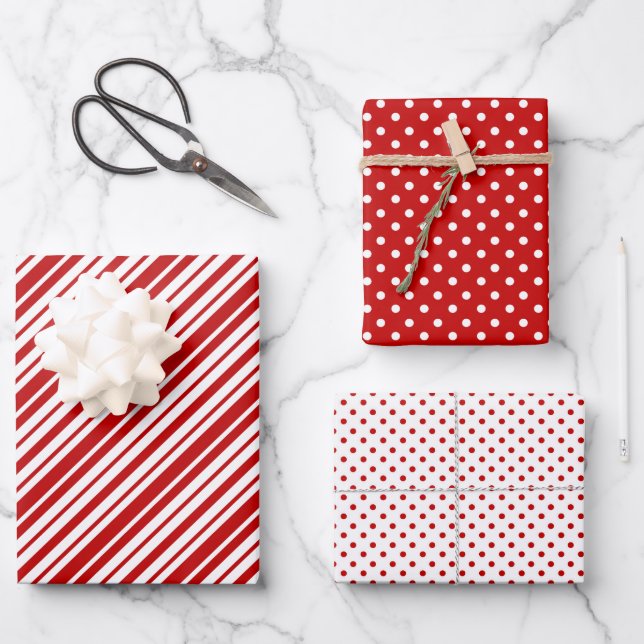Polka Dots & Stripes Christmas Wrapping Paper Sheet (Front)