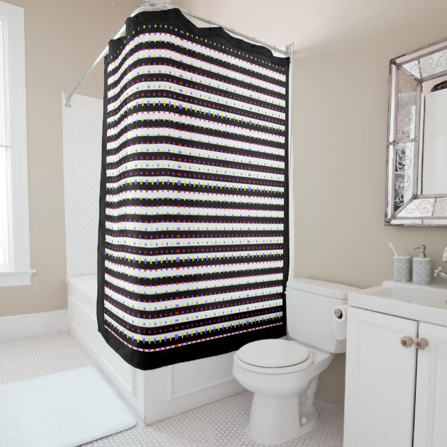Polka dots stripes geometric shapes pattern art shower curtain (In Situ)