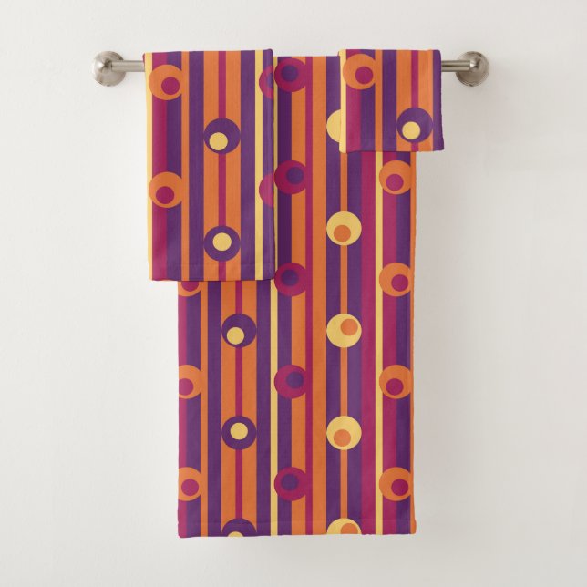 Polka Dots & Stripes, Purple, Orange, Fuchsia Bath Towel Set (Insitu)