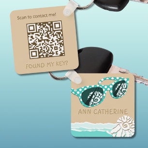 Polka Dots Sun Glasses Beach Name Smart Dynamic QR Key Ring