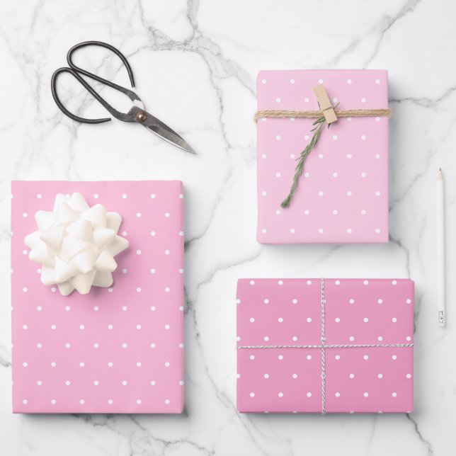 Polka Dots Three Pinks Wrapping Paper Sheets (Front)