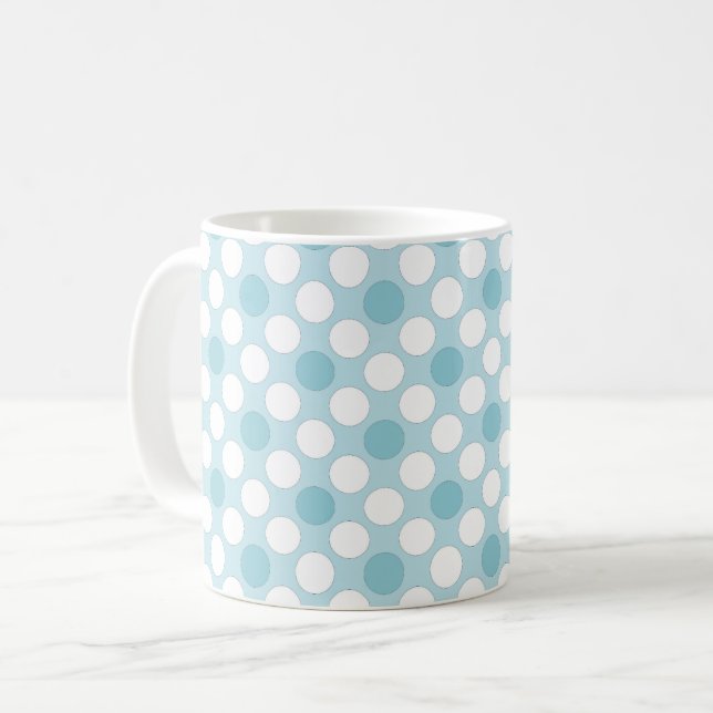 Polka dots white blue retro coffee mug (Front Left)