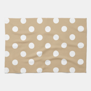 Polka Dots - White on Tan Tea Towel