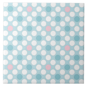 Polka dots white pink blue retro ceramic tile