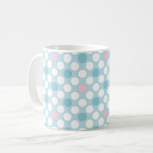 Polka dots white pink blue retro coffee mug