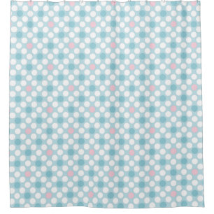 Polka dots white pink blue retro shower curtain