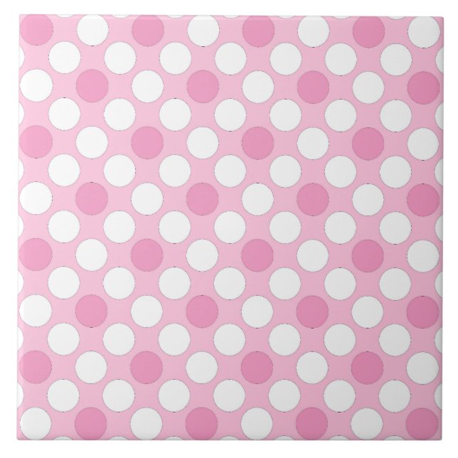 Polka dots white pink retro ceramic tile (Front)
