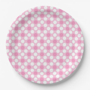 Polka dots white pink retro paper plate