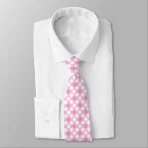 Polka dots white pink retro tie