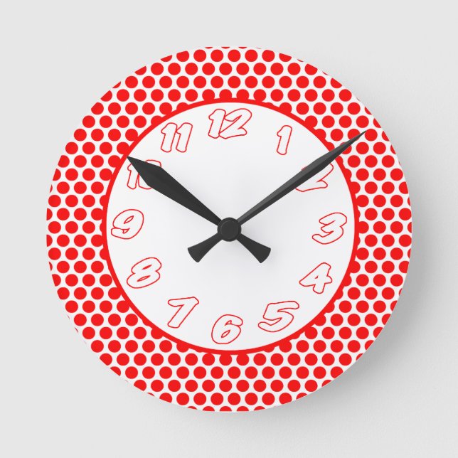 Polka Dots- White & Red Round Clock (Front)