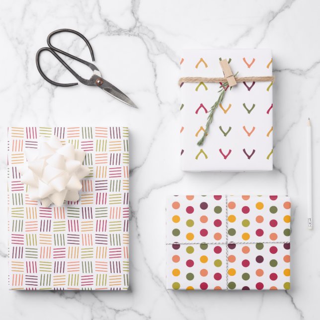 Polka Dots| Wishbones | Weaving lines -  Wrapping Paper Sheet (Front)