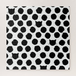 Polka Dots with Cat Faces: Playful Vintage. Jigsaw Puzzle