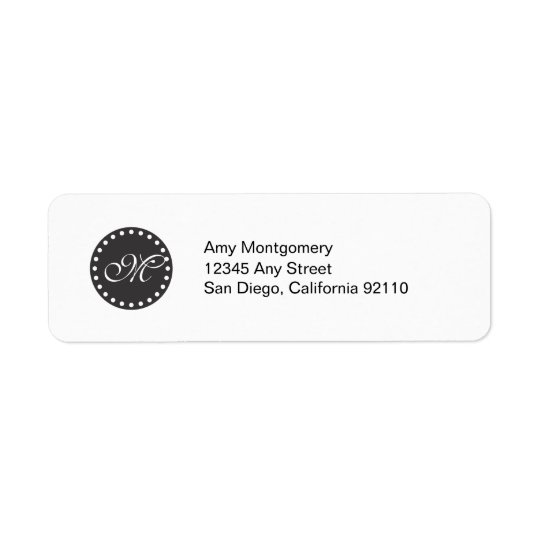 Polka Dots with Monogram label -black Return Address Label