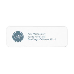 Polka Dots with Monogram label -blue Return Address Label