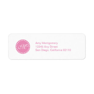 Polka Dots with Monogram label -pink Return Address Label