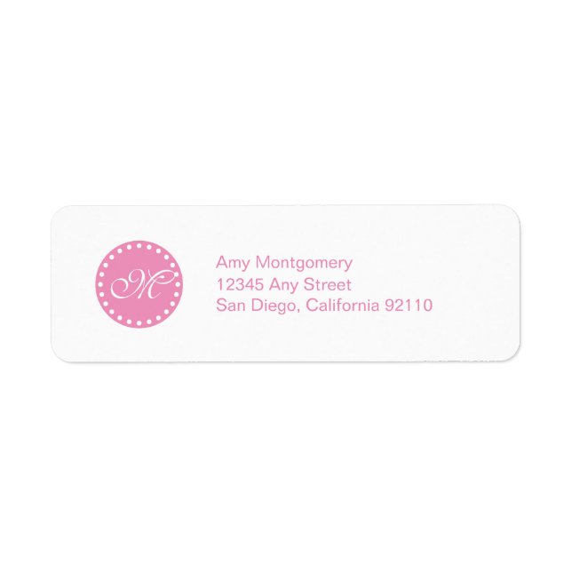 Polka Dots with Monogram label -pink Return Address Label (Front)