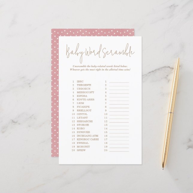 Polka Dots Word Scramble Animals Baby Shower Game (Front/Back In Situ)