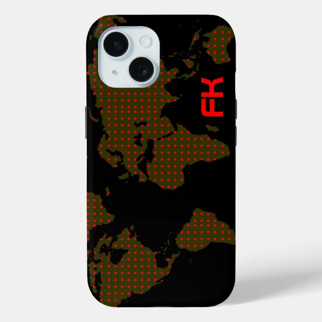 polka dots world map red initials Case-Mate iPhone case (Back)