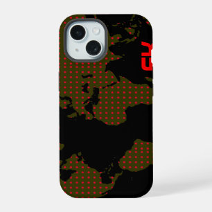 polka dots world map red initials iPhone 15 case