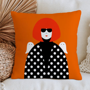 Polka Dots Yayoi Kusama with Cute Ghosts Halloween Cushion