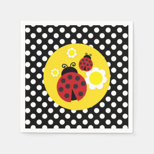 Polka Dots Yellow Flowers Red Ladybug Baby Shower Napkin
