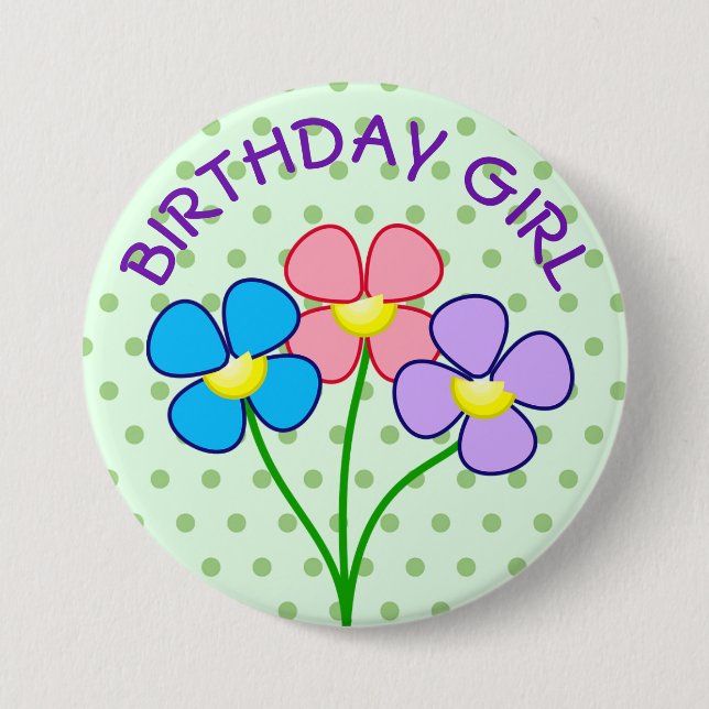 Polka Dotted Birthday Girl Button (Front)