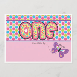 Polka Dotted, Butterfly First Birthday Invite