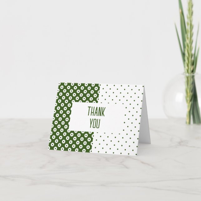Polka-Dotted Green and White Colour Block Thank Yo Note Card (Front)