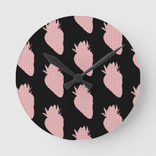 Polka Dotted Pink Strawberries Round Clock