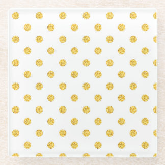 Polka Gold Glitter Dots Texture Glass Coaster