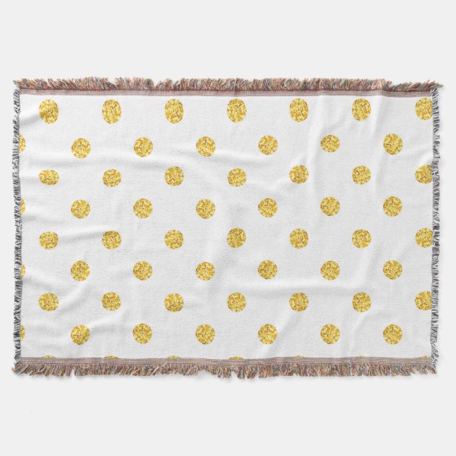 Polka Gold Glitter Dots Texture Throw Blanket (Front)