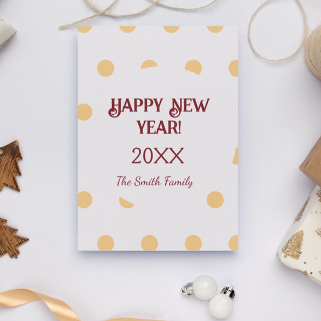 Polka Gold New Year’s Eve personalized Celebration Card (Polka gold New Year's Eve Party Card)