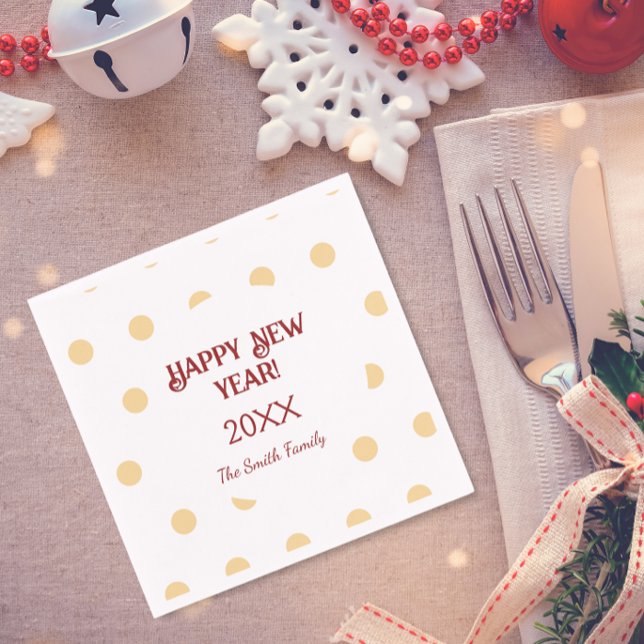 Polka Gold New Year’s Eve Personalized Holiday Napkin (Polka gold New Year's Eve Party Napkin)