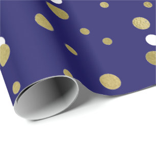 Polka Golden Tiny Dots Confetti Blue Navy Nautical Wrapping Paper