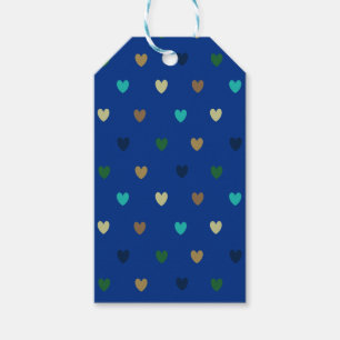Polka hearts in peacock blue shades gift tags
