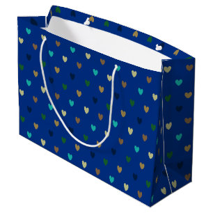 Polka hearts in peacock blue shades large gift bag