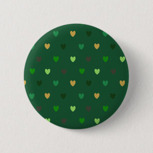 Polka hearts on forest green 6 cm round badge