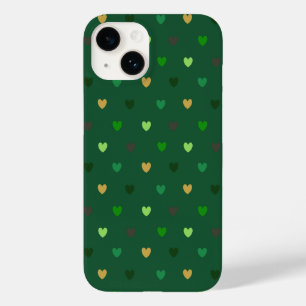 Polka hearts on forest green Case-Mate iPhone 14 case