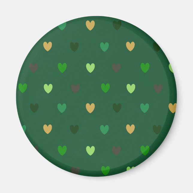 Polka hearts on forest green magnet (Front)
