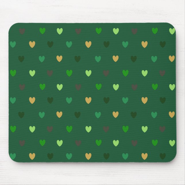 Polka hearts on forest green mouse pad (Front)
