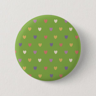 Polka hearts on greenery green 6 cm round badge
