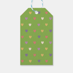 Polka hearts on greenery green gift tags