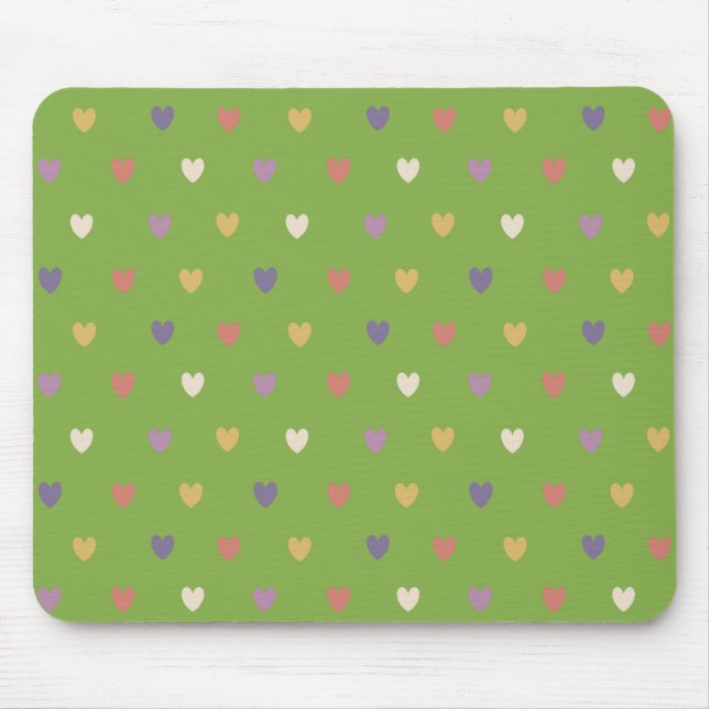 Polka hearts on greenery green mouse pad (Front)