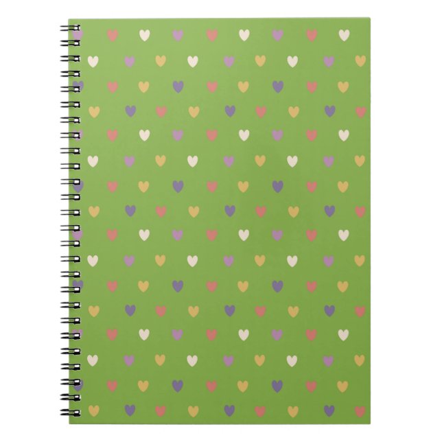 Polka hearts on greenery green notebook (Front)